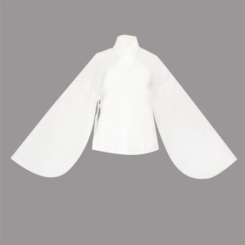 

2023 Ming Han Uniform Women's Collar Pipa Sleeves Apring Autumn Middle Shirt Large Sleeves Undershirt Short Shirt