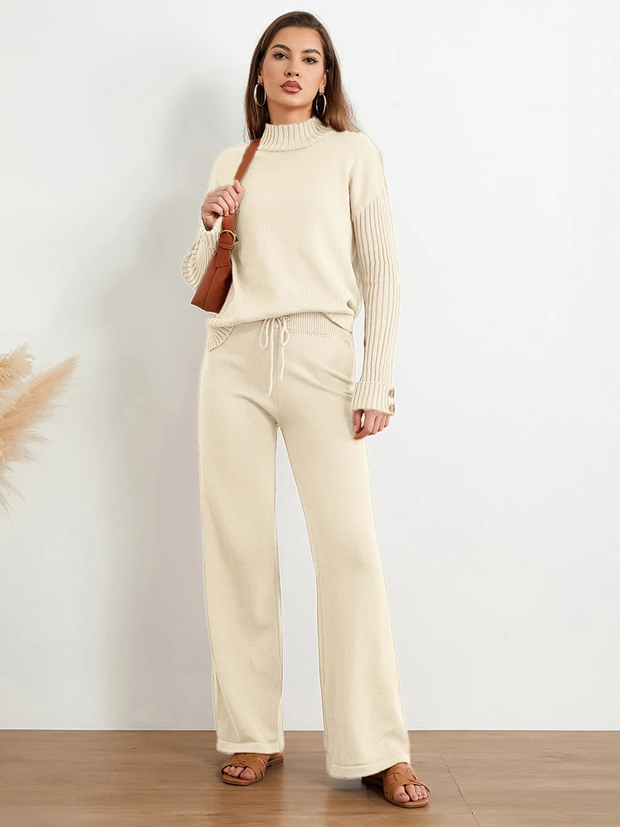 

Women’s Two Piece Fall Outfits Long Sleeve Mock Neck Pullover Tops and Pants Set Loungewear