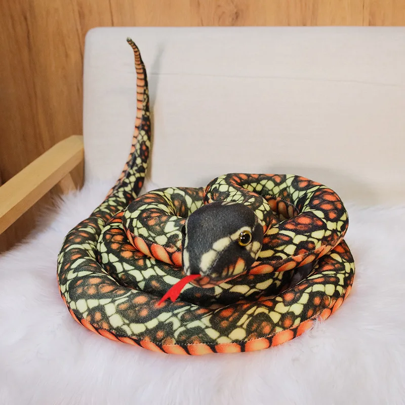 thumbnail image 1 of 1 pieza de 200 cm/300 cm de serpiente gigante de peluche de juguete de simulación de serpiente de pitón dorada larga de peluche para niños, regalo para decoración del hogar, 1 of 5
