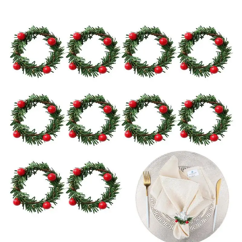 

Napkin Rings Set Of 10 Pine Needle Berries Christmas Thanksgiving Holiday Rustic Farmhouse Napkin Rings Holders