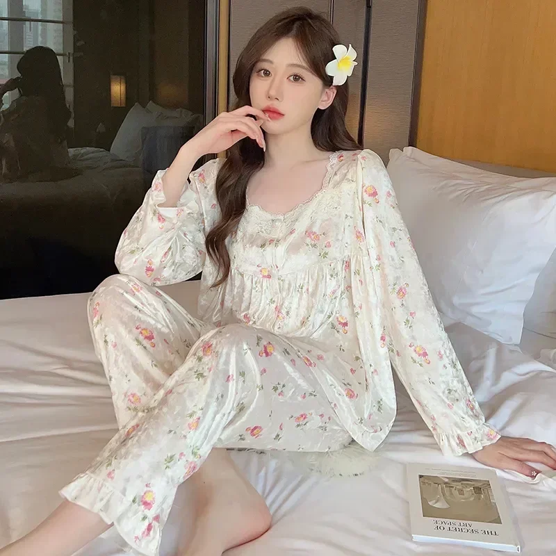 

Pajamas Suit Can Long-sleeved Worn Cartoon Pajama Women's Printed Home Fashion Wear Be Outside High-grade Velvet