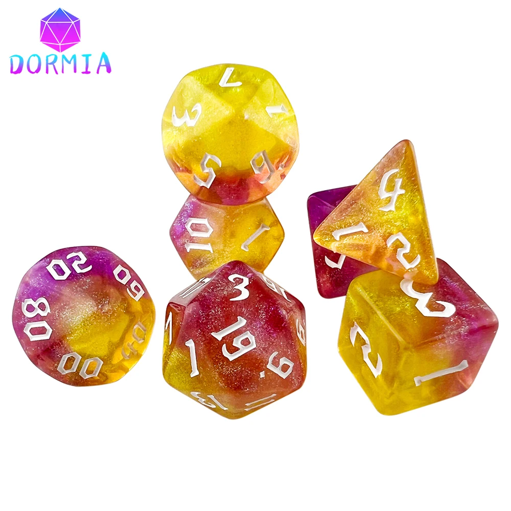 DND Acrylic RPG Game Dice Multiple Colours Starlight Effect 7 Set Retro Font Style For Board Game Accessories game dice