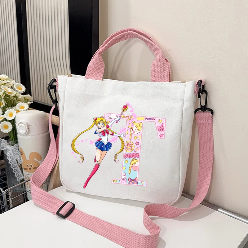 Chic Sailor Moon Crossbody Canvas Bag for Women - Cute Personalized Letter Handbag and Travel Pouch