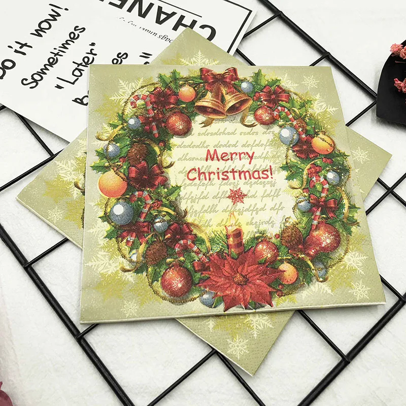 Colourful Printed Napkins Christmas Bell Square Facial Tissues Christmas Party Disposable Placemat Tissues Food Grade 20pcs/pac