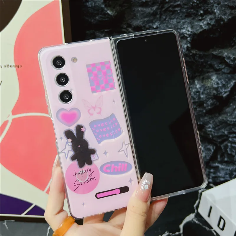 

Laser Colorful Cartoon Phone Case For Samsung Galaxy Z Fold 3 4 5 5G PC Protective Cover Fold5 Fold4 Shell