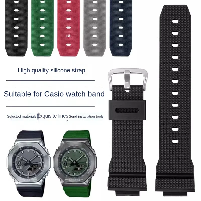 Per Casio G-Shock Gm-2100 Gm-S2100 Ga-2100 Cinturino Per Orologio Impermeabile Sportivo Da Uomo Cinturino In Resina Di Gomma Grigia Rossa 16Mm
