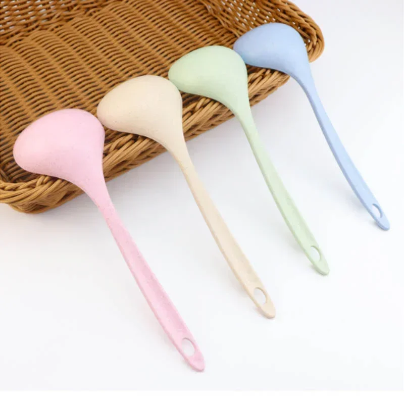 Wheat Straw Spoon Tableware Wheat Straw Rice Ladle 1Pcs 4 Colors Long Handle Soup Spoon Meal Dinner Scoops Kitchen Supplies Cooking Tool