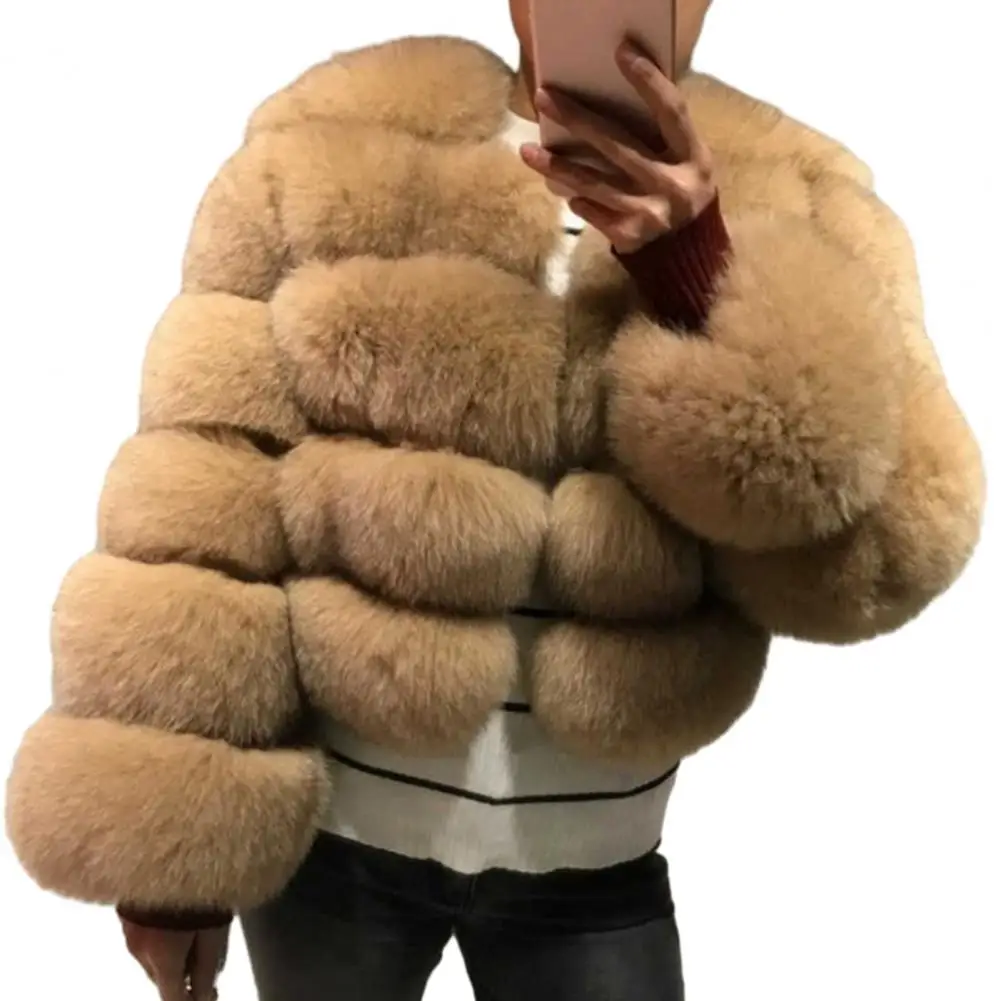 

Women Polyester Jacket Stylish Women's Faux Fur Jacket Elegant Solid Color Coat for Autumn Winter Fashionable Long for Ladies
