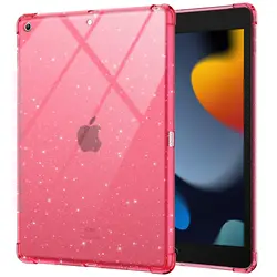 Shimmering Glitter Shockproof Silicone Tablet Case - iPad 7th 8th 9th10.2 (Red with Glitter)