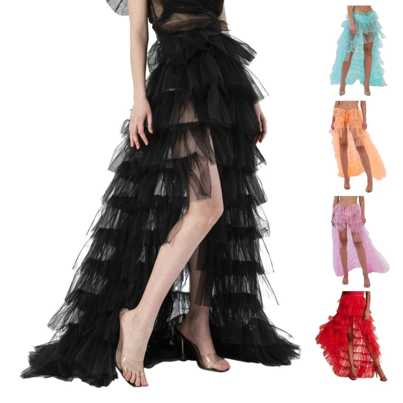 

Tulle Overskirt Train Mesh Tiered Overlay Long Skirts Floor Length Detachable Wedding Train Skirt for Women Girls