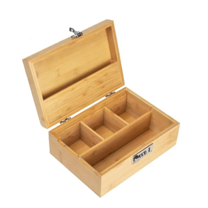 Extra Large Bamboo Decorative Gift Box Removable Dividers with Combination Lock Decorative Wood Box with Rolling Tray 5