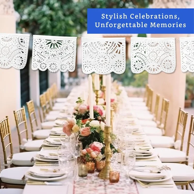 White Mexican Plastic Banner Mexican Wedding Garlands for Rehearsals Bridal Shower Photo Booth Engagement Party Wedding Backdrop