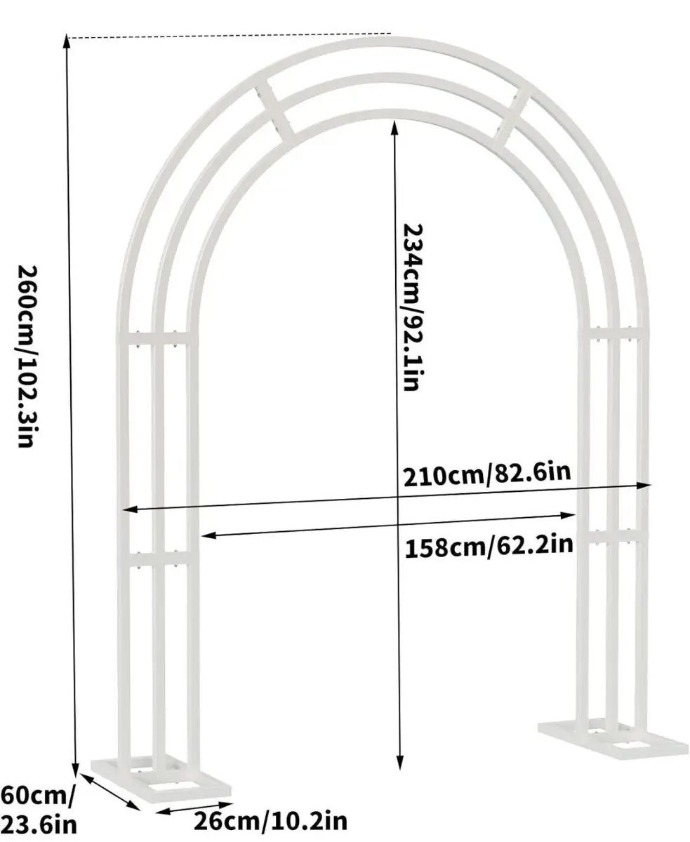 Large White Wedding Arch Stand: 3-Layer Garden Backdrop Metal Frame 200X60X260...- — view 6