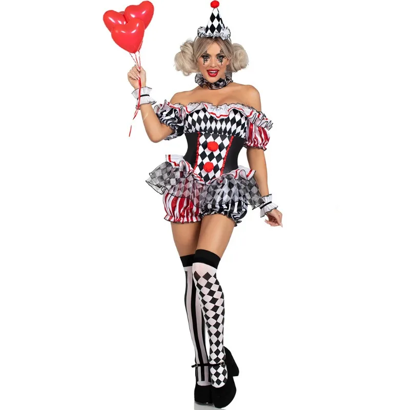 Costume de Cosplay de Clown pour femmes, tenue de spectacle de cirque, uniforme de jeu de rôle, robe de bouffon de carnaval de fête d'halloween, Costume de scène de théâtre
