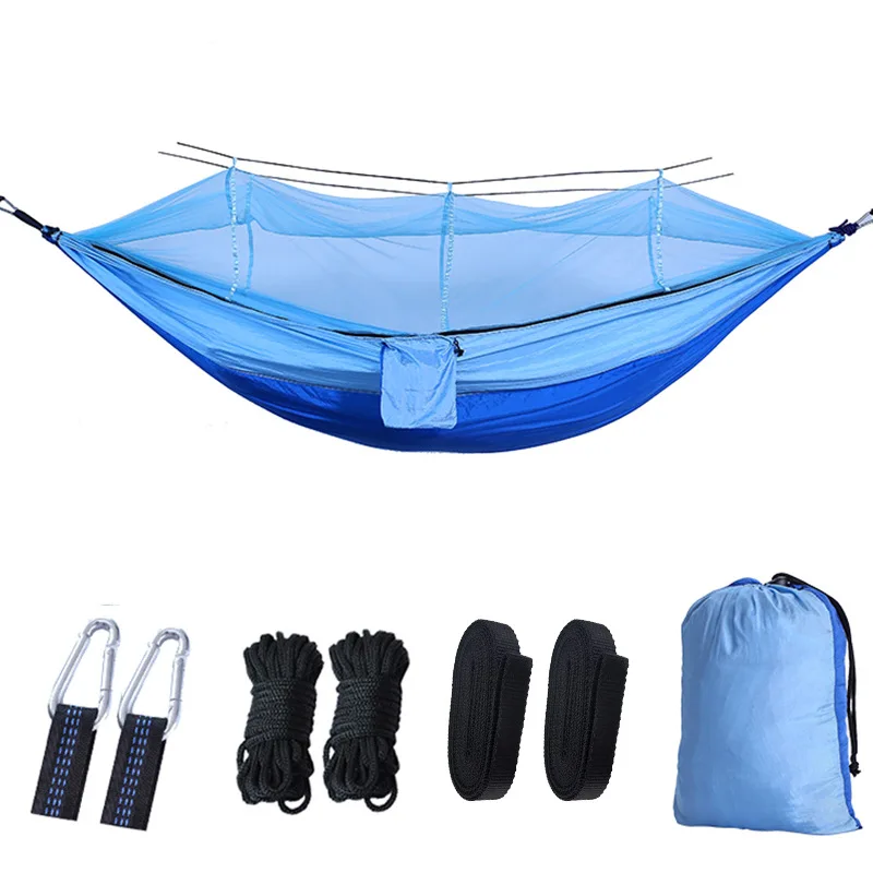 picnic table 1-2 Person Camping Garden Hammock With Mosquito Net Outdoor Furniture Bed Strength Parachute Fabric Sleep Swing Portable Hanging Camping Table Foldable Outdoor 