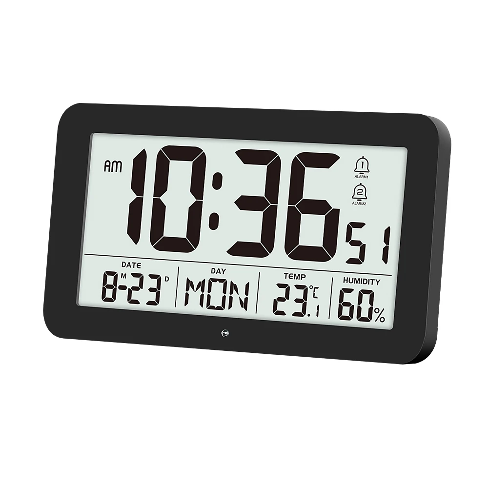 Battery Powered Digital Wall Clock TEMP Humidity Date Week 2 Alarm ...