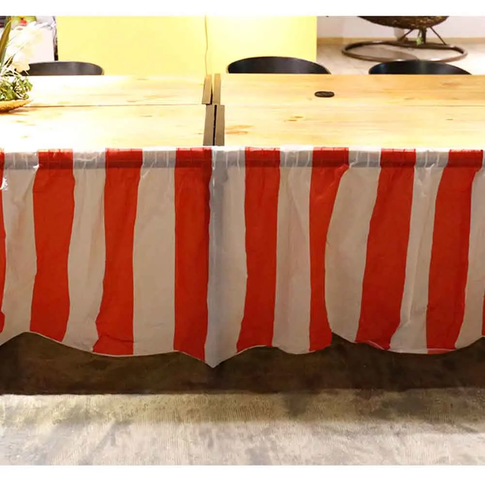 Description Picture 4 of itemRed White Striped Table Skirt Disposable Circus Table Skirts Happy Birthday Wedding Festival Plastic