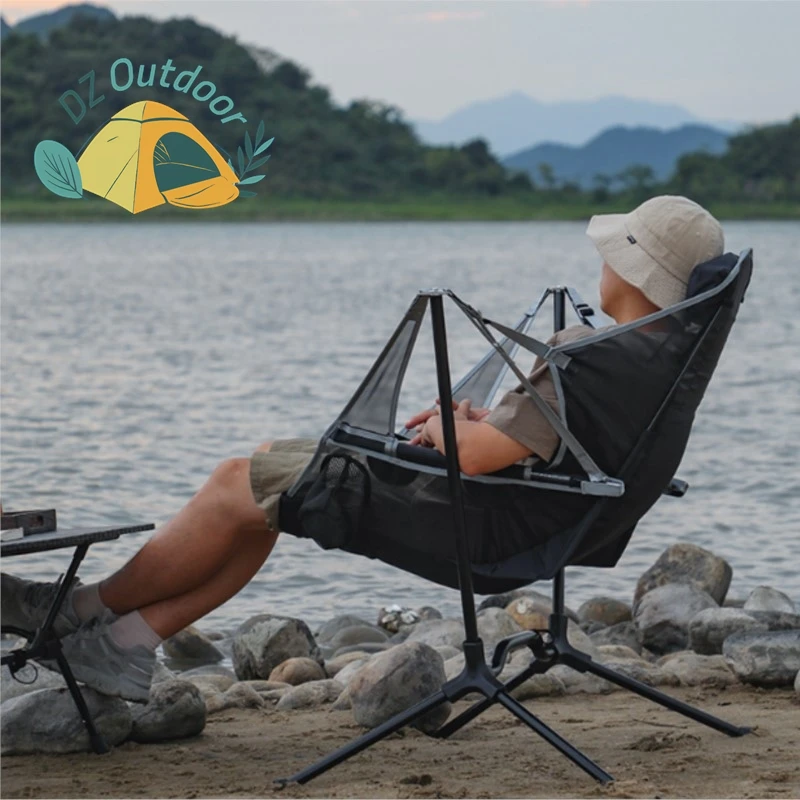 DZ Outdoor Portable Folding Rocking Chair Breathable Mesh Moon Chair Folding Fishing Camping Beach Leisure Outdoor Chairs