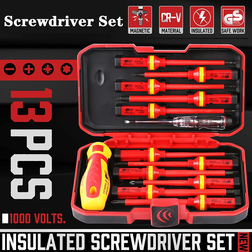 15PCS 380V/13PCS 1000V Changeable Insulated Screwdriver Set And Magnetic Slotted Bits Repair Tool Electrician Tools Set