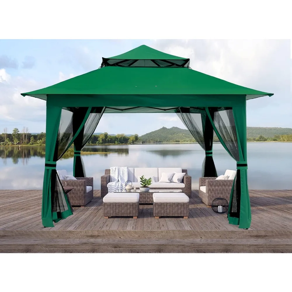 Pop Up Gazebo 13x13 - Outdoor Canopy Tent with Mosquito Netting for Patio Garden Backyard (Forest Green)