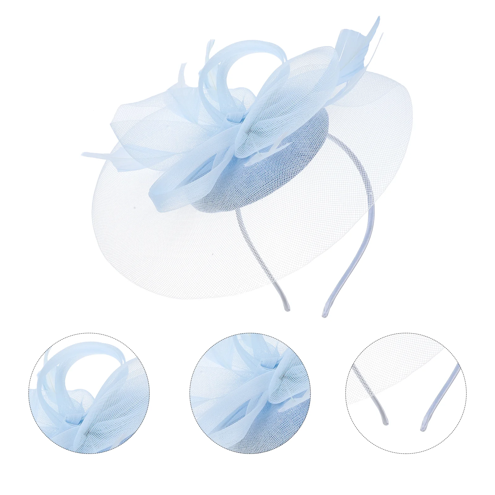 

Bridal Feather Mesh Hair Accessories Hat and Linen Headdress (light Blue) for Women Fascinator Headband Pink Headgear