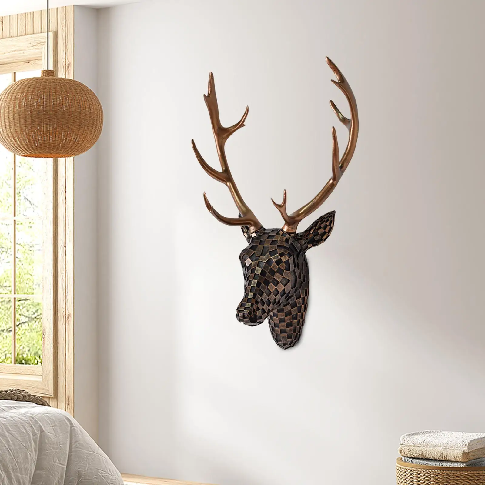 Deer Head Wall Mount Decor Creative Home Decor Artwork Wall Decor Hanging Ornament for Bedroom Office Living Room Indoor Hotel