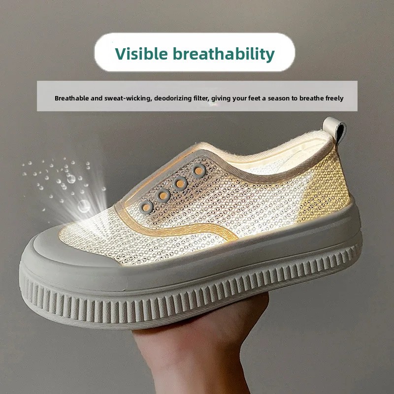 Women's Summer Slip-On Fishing Boat Shoes Breathable Mesh Thick Bottom Single Shoes Rubber Sole Comfortable Casual Footwear