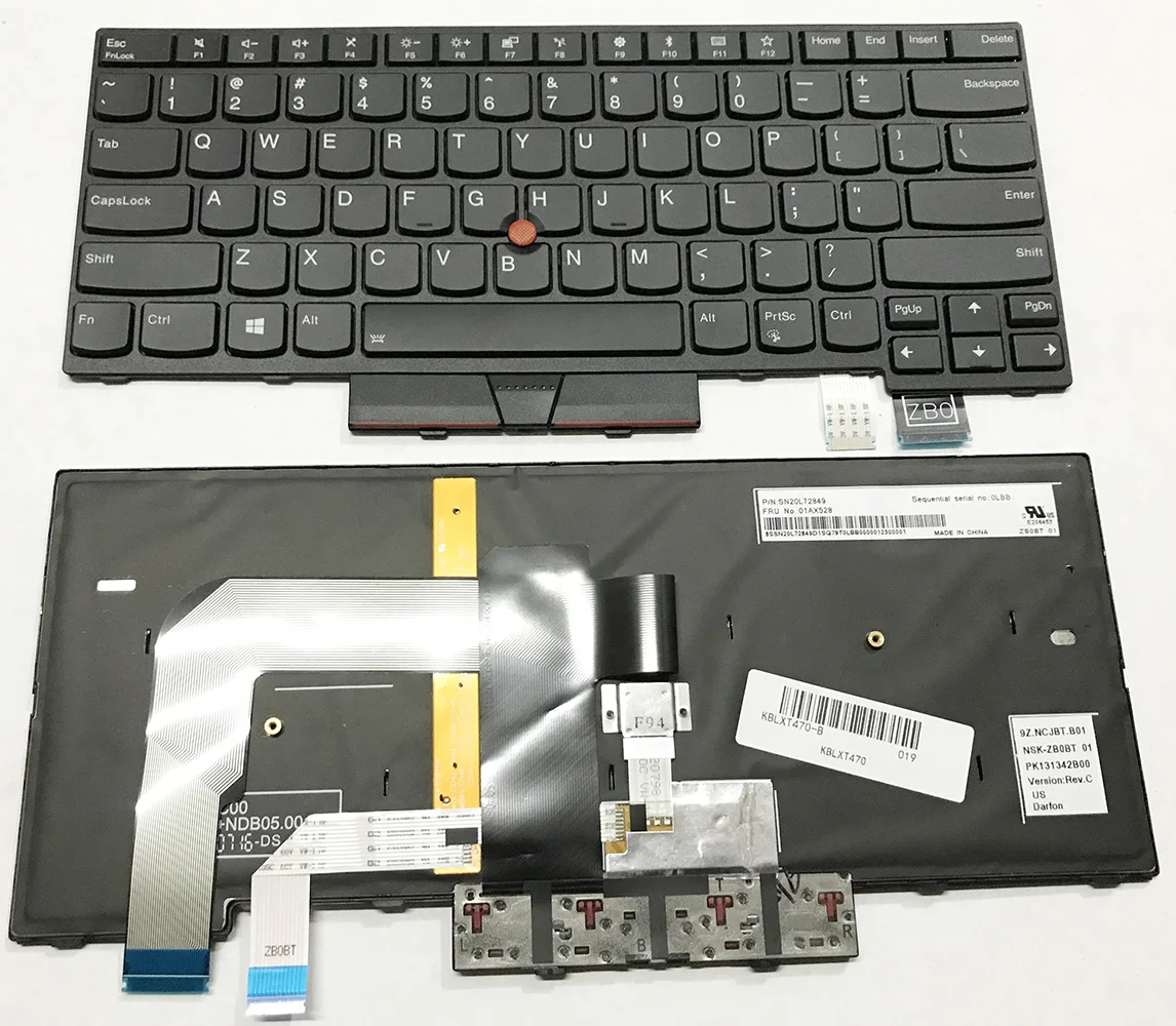

Клавиатура для ноутбука Lenovo Thinkpad T470 T480 A475 A485 US с подсветкой и точкой