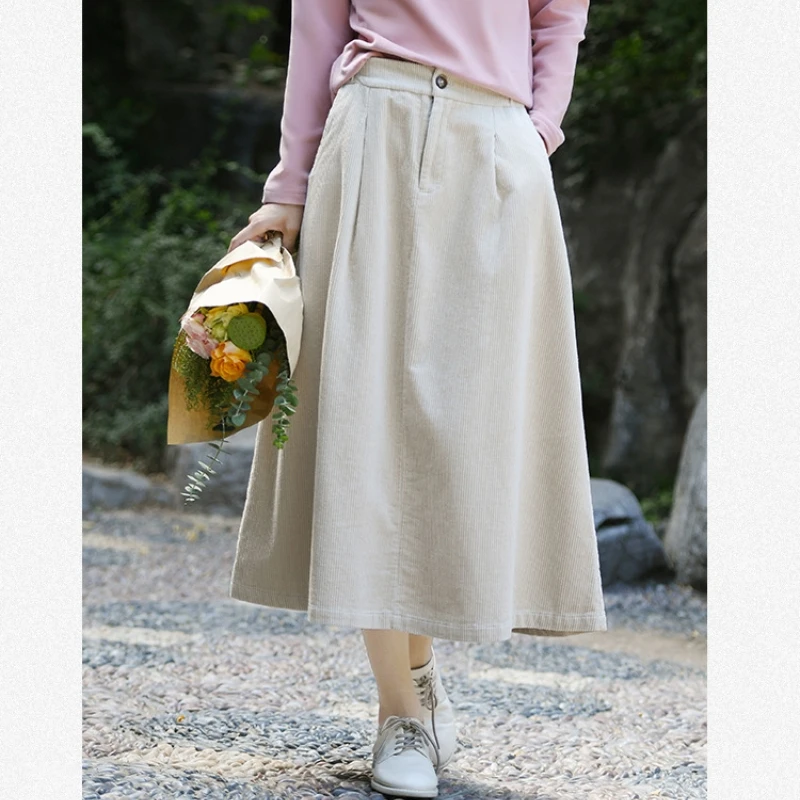 

Autumn Winter Retro Corduroy Half-body Skirt Women Split High Waist Skinny a-line Skirt Premium Sense Mixed