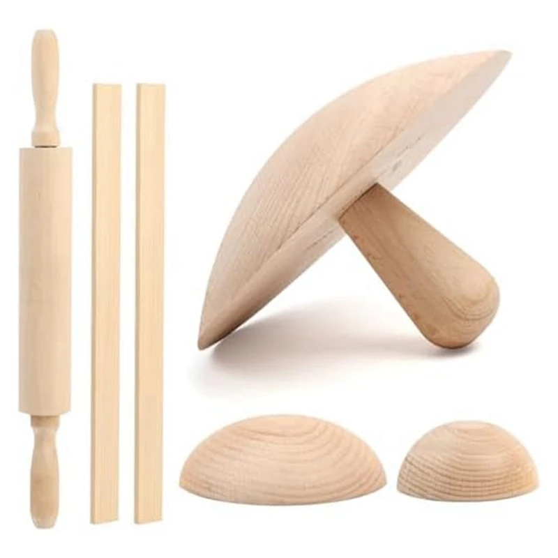 

Wooden Pottery Tools With Handles, Rolling Clay Stick + Wooden Rolling Pin For DIY