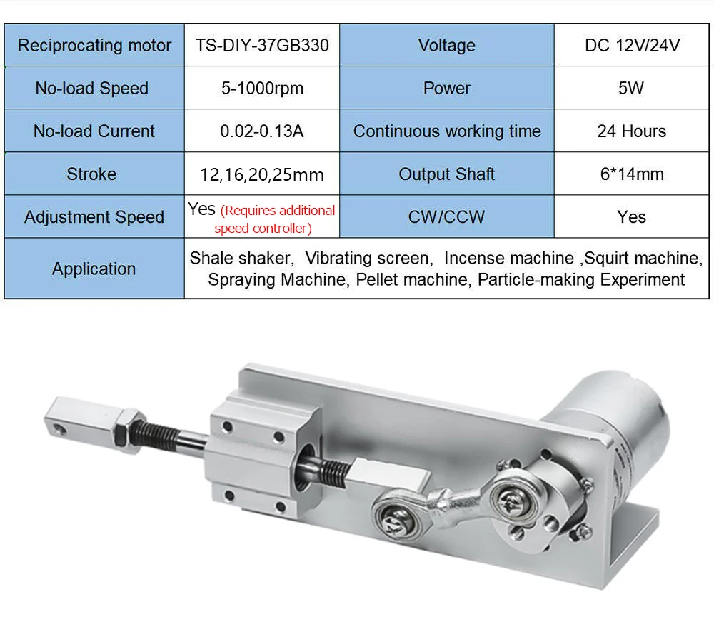 Atuador Linear alternativo, DC Gear Motor, Curso