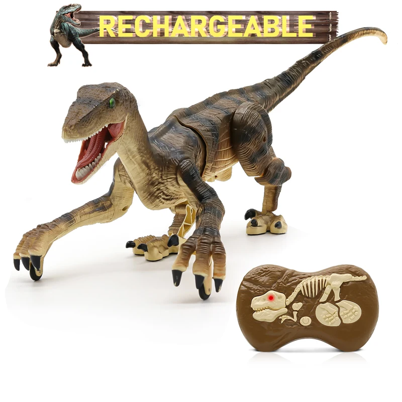 RC Animal 2.4G Walking Remote Control Jurassic Dinosaur With LED Sound  Electronic Raptor Toys For Children Birthday Gift