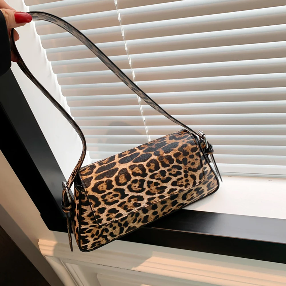 Leopard Luxe Polyester Shoulder Bag with Zipper Accents