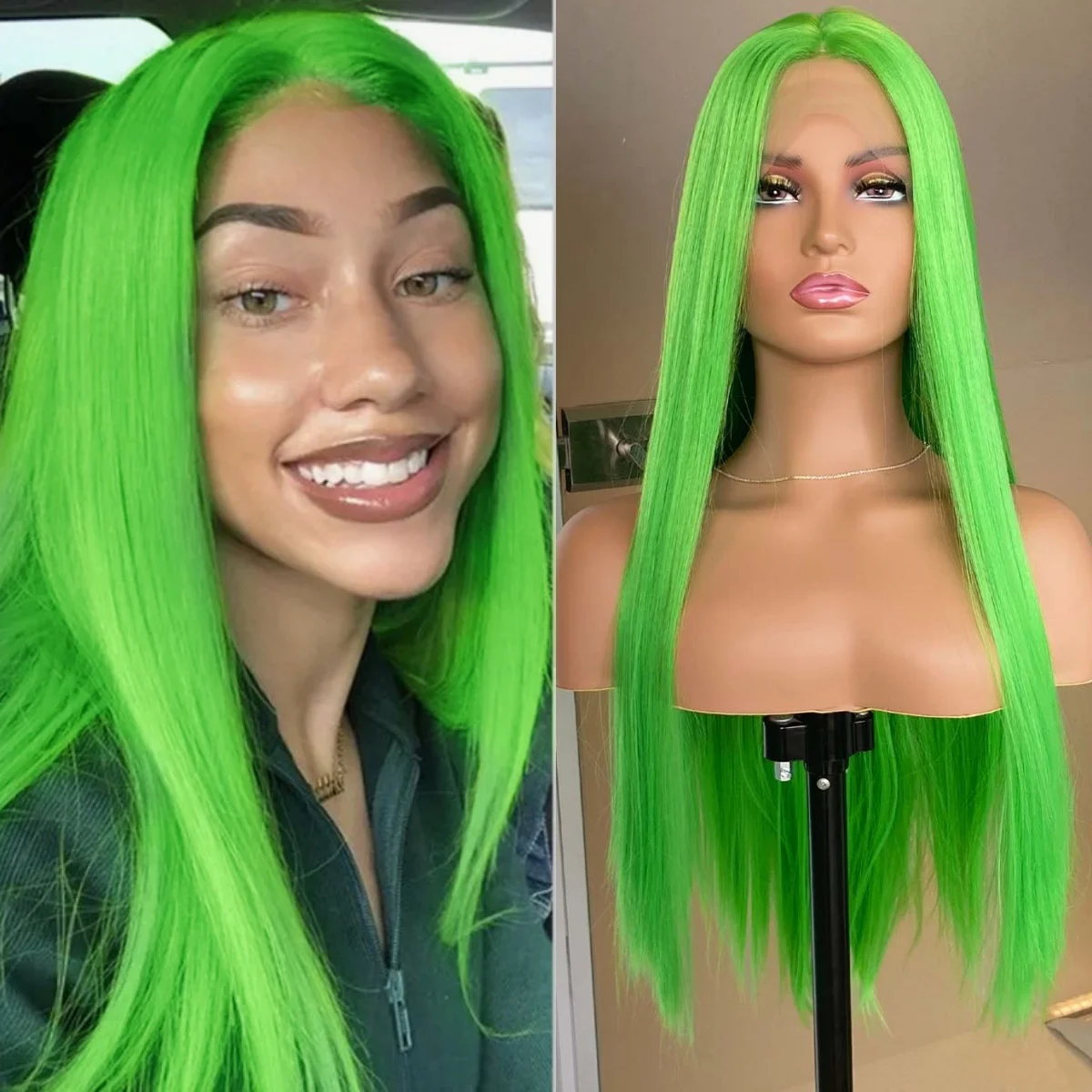

RDY Lime Green Wig Long Straight Synthetic Lace Front Wig Glueless Natural Hairline Colorful Hair Frontal Wigs for Women Daily