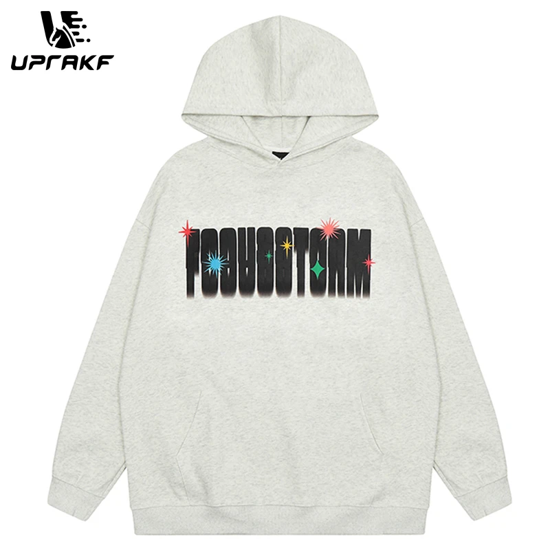 UPRAKF Funny Graphic Letter Printing Hoodie Front Pocket Hip Hop Harajuku Simple Design Oversize Tops Cotton Fashion Autumn