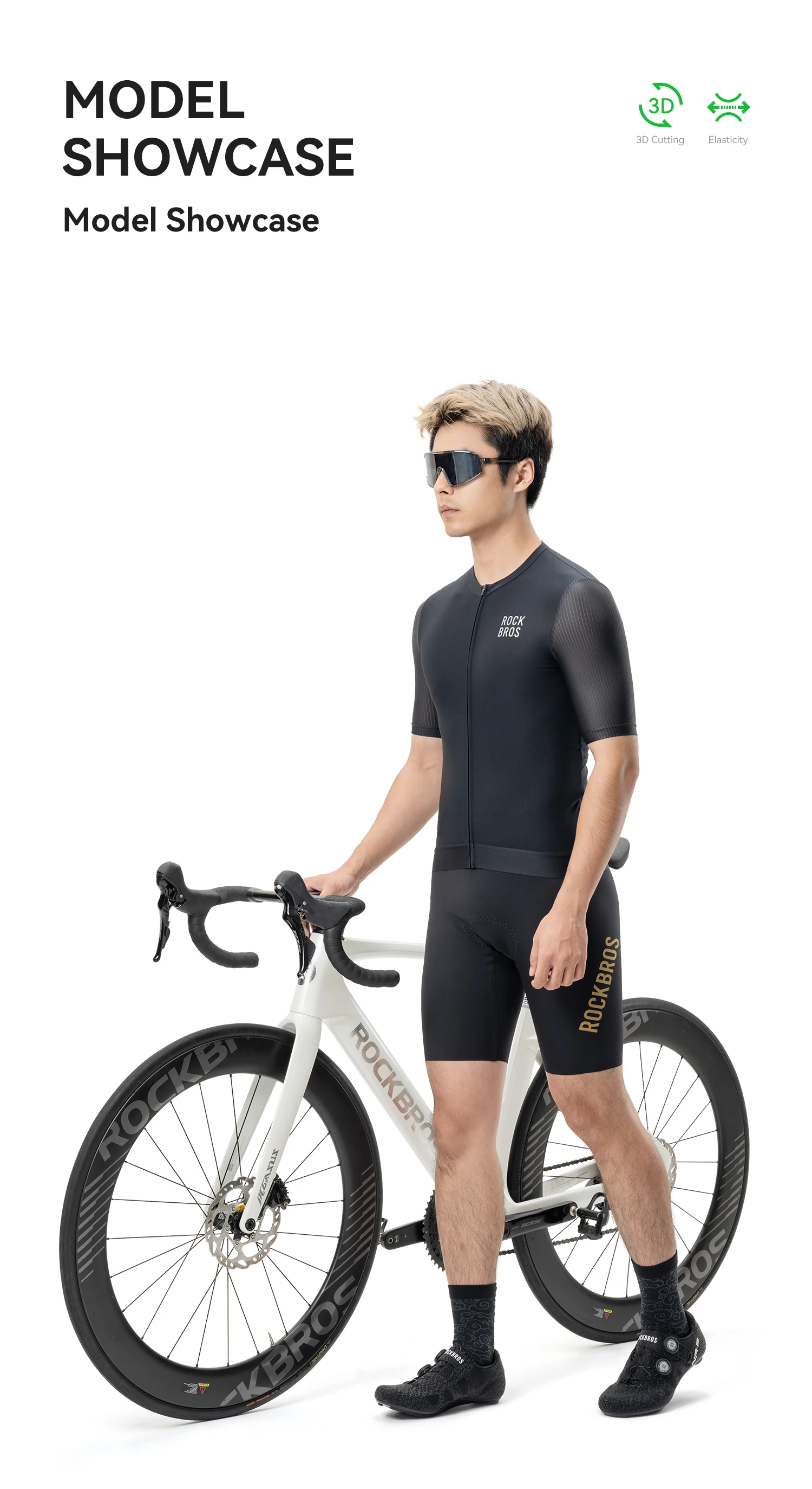 ROCKBROS Radtrikot, Sommer, kurzärmelig, atmungsaktiv, hochelastisch, schnell trocknend, Sportbekleidung, Rennrad-Kleidung, winddicht – Detail 8