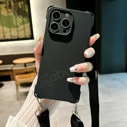 Elegant Crossbody Necklace Lanyard with Wide Strap - Frosted Silicone Case and Soft Back Cover - iPhone 15 (Black)