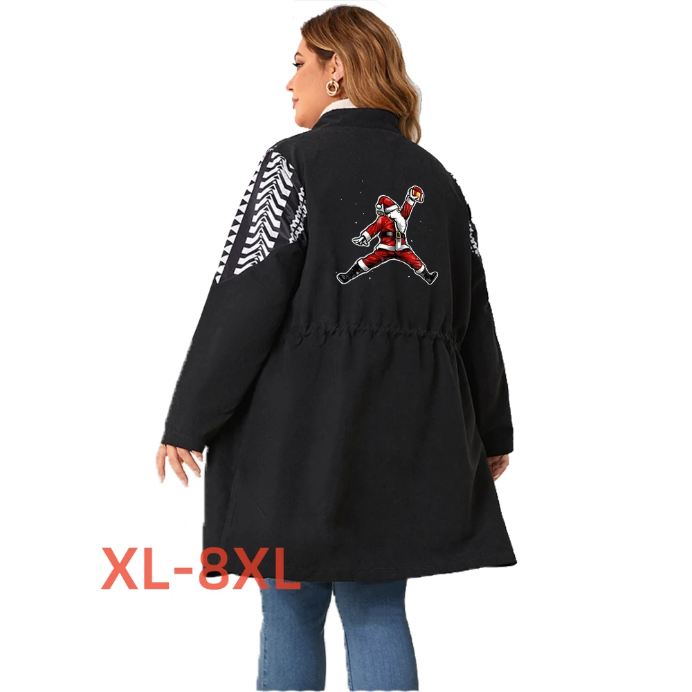 

Женская зимняя куртка с принтом деда мороза, размеры 4xl 5xl 6xl 7xl 8xl