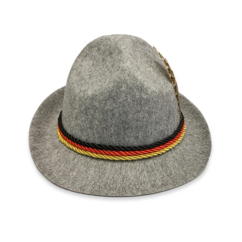 

Unisex Adult Octoberfest Hat Western Large Feather Hat Fedora Jazzs Hat D5QB