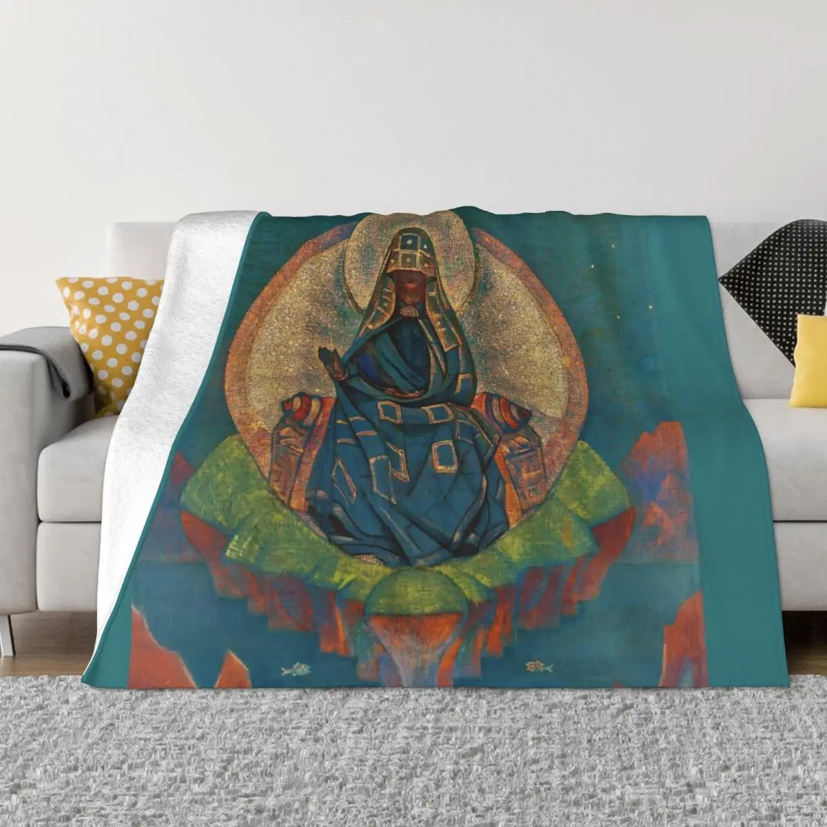 

Nicholas Roerich Mother of the World, 1924 - warmer colours Throw Blanket manga blankets ands Custom Blankets