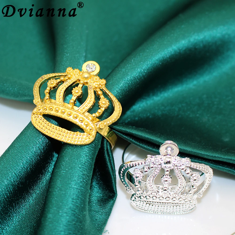 Dvianna 8Pcs Crown Napkin Ring Golden Metal Napkin Holder for