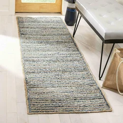 Runner Rug Jute & Denim Reversible Handmade 2x8 Feet Braided Rug Rustic Look Rug