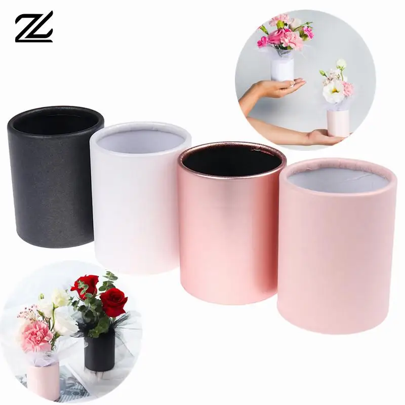 4pcs Flower Box Gift Packaging Box Portable Round Small Hug Bucket Storage Flower Cardboard Candy Day Mother Rose