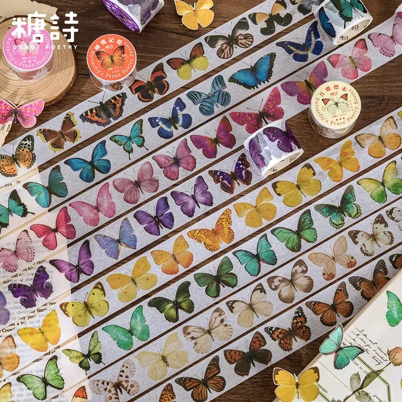 Colorful Vintage Butterfly Washi Tape Stickers Decorative Junk Journal DIY Craft Diary Album Scrapbooking Material Supplies