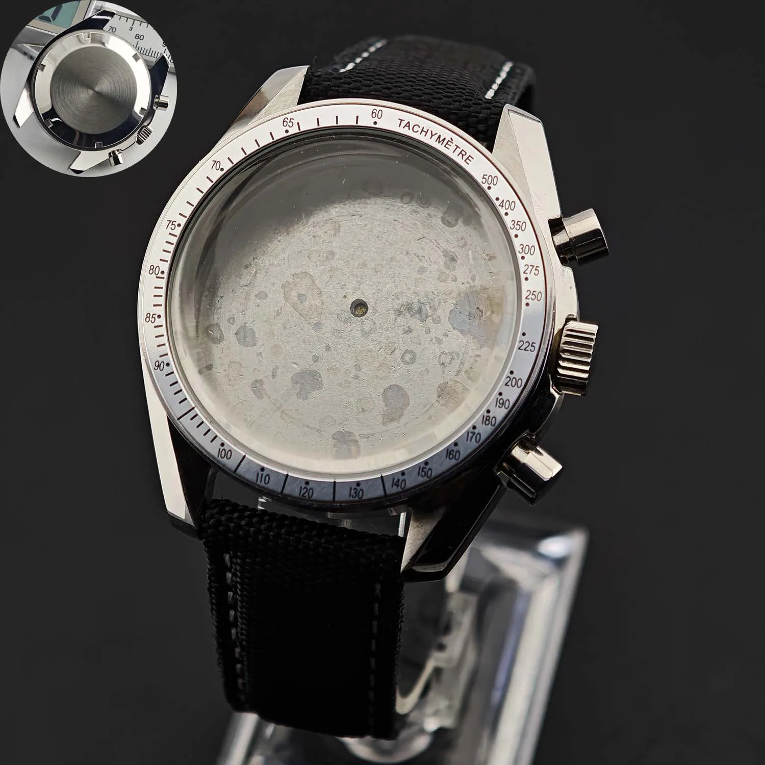 Men's 39.7mm Stainless Steel Watch Case with Moon Back Cover