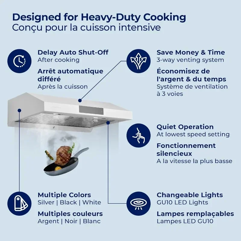 Hauslane Range Hood 30 Inch - Under Cabinet Range Hood , Stainless Steel Hood, Kitchen Vent Hoods with LED - Chef Series PS18 2
