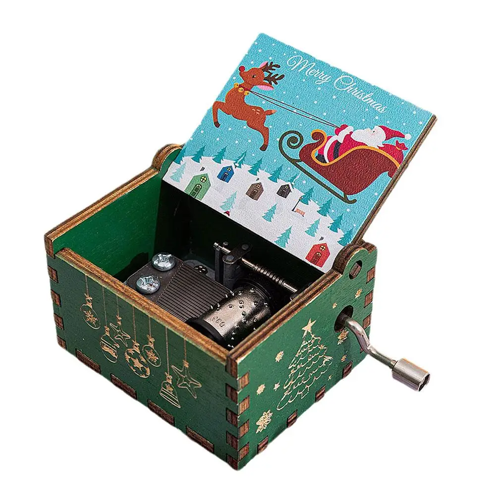 New Wooden Hand Crank Music Box Merry Christmas Music Wife Park Halloween Music Theme MY Box Jurassic TO Christmas Birthday V5P8