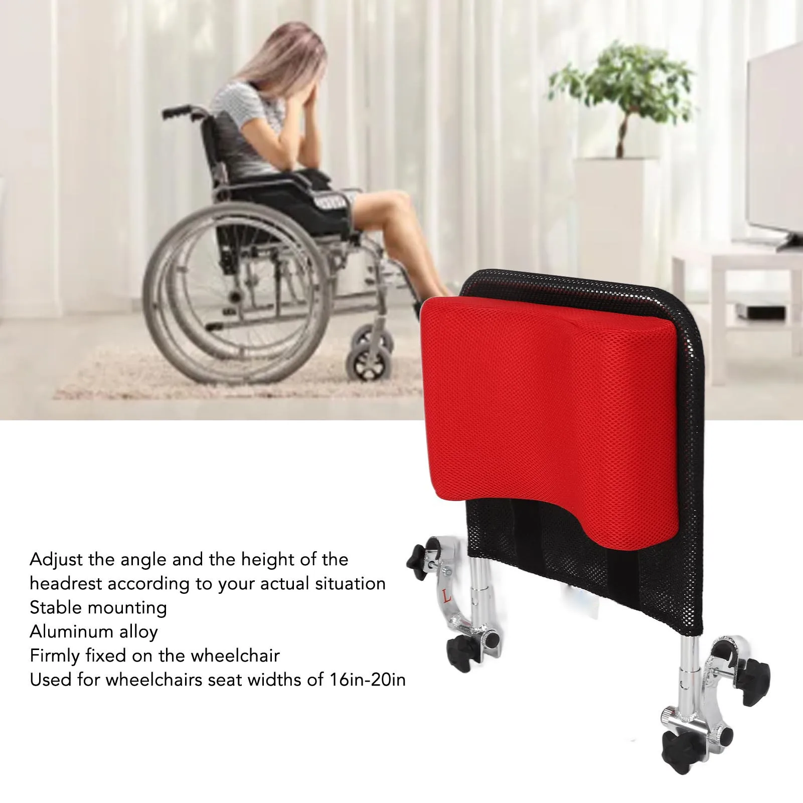 Wheelchair Headrest Backrest Cushion Neck Support Pillow Breathable Height Adjustable for Widths of 16-20in Wheelchairs Acessory 3