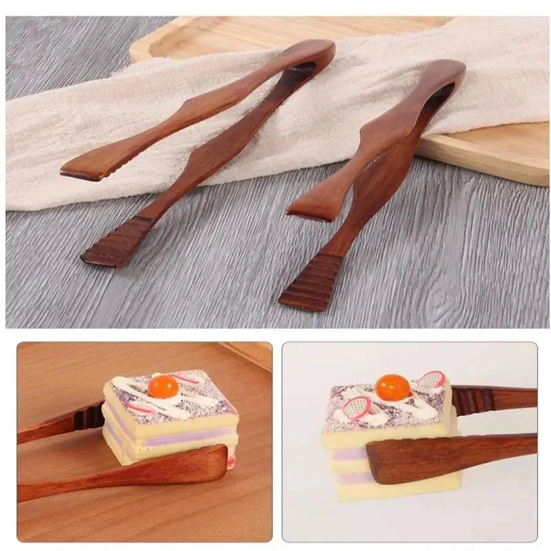 Wooden Kitchen Tongs Food Tongs Salad Serving BBQ Meat Bread Toast Food Clip BBQ Clamp Kitchen Utensil Tools