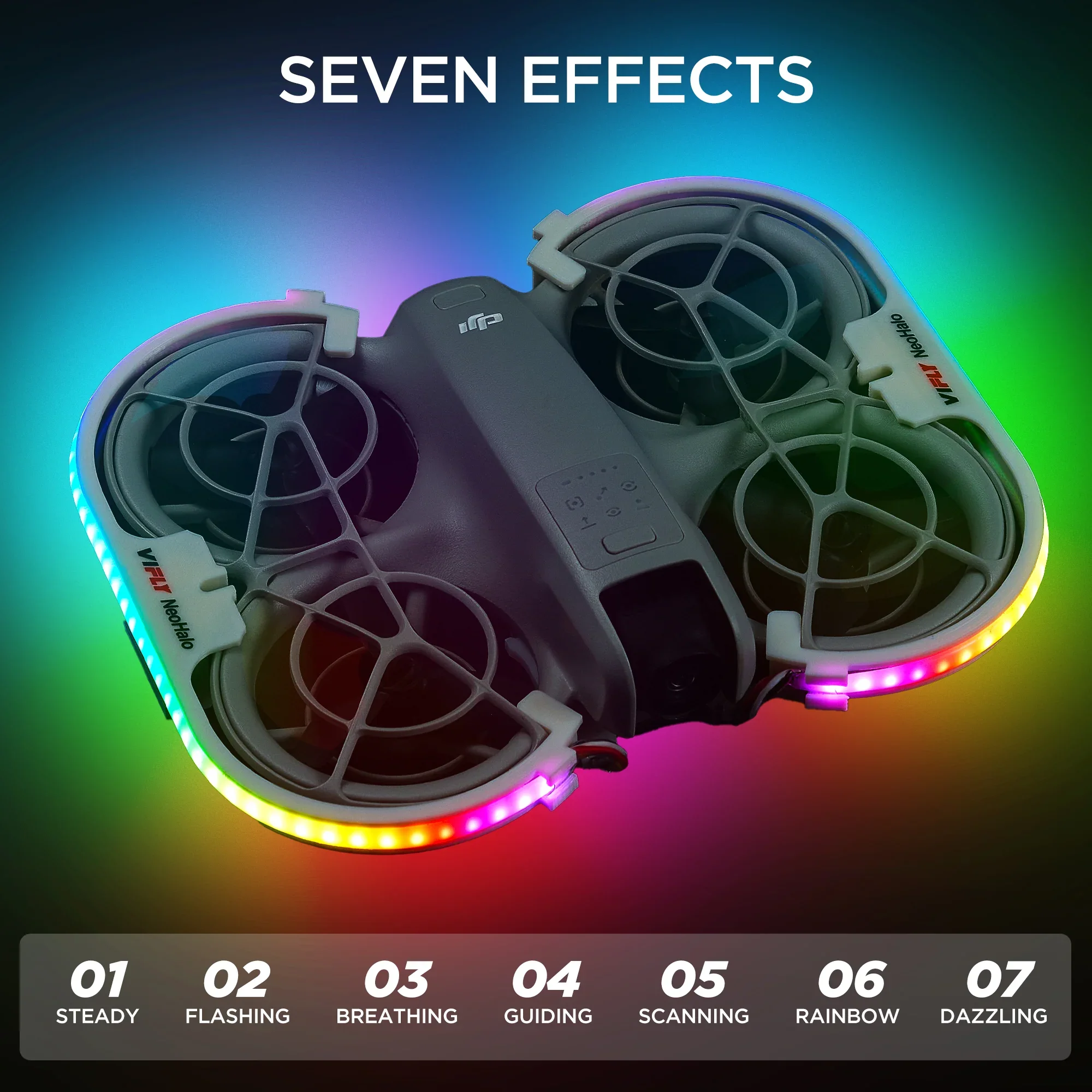 VIFLY NeoHalo Neo2Halo  LED Light Strip for DJI Neo Neo2, Multi-Color Dynamic Modes Brings Epic Night Flight Shows thumbnail 2